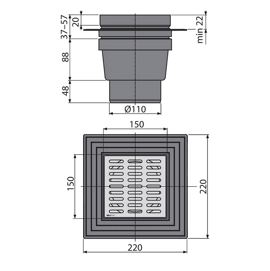 ������� ���� AlcaPlast 150x150/110 APV13